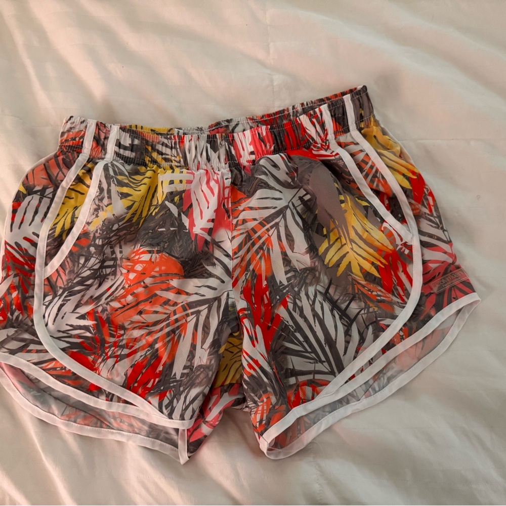 Calvin Klein Red and Orange Athletic Shorts with Elastic Waistband